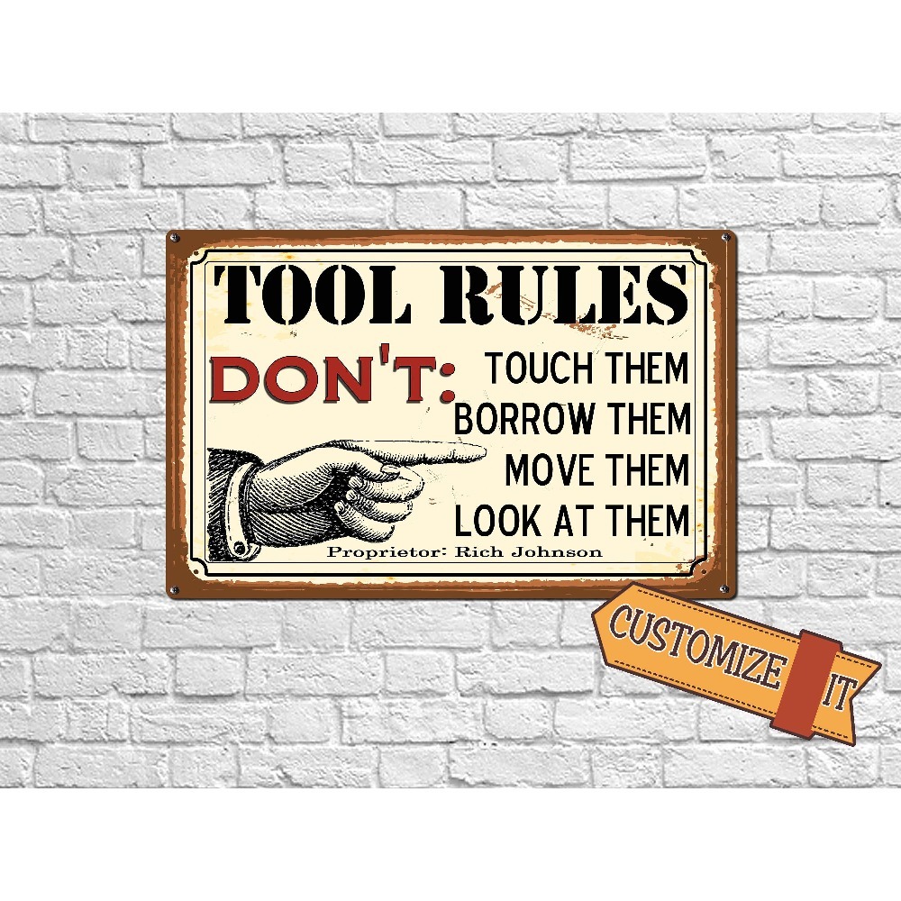 Workshop Tools With Name - 1 adet Kişiselleştirilebilir Alet Kuralı Metal